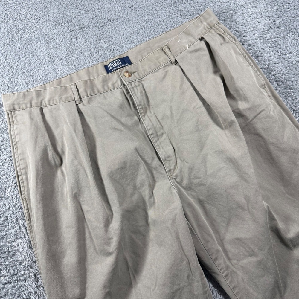 VTG Polo Ralph Lauren Chino Pants Mens 42x32 (42x27) Tan Andrew Pleated Baggy